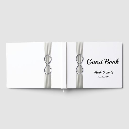 Silver Infinity White Ribbon Wedding Guestbook Gastenboek (Volledig)