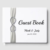 Silver Infinity White Ribbon Wedding Guestbook Gastenboek (Voorkant)
