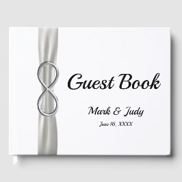 Silver Infinity White Ribbon Wedding Guestbook Gastenboek