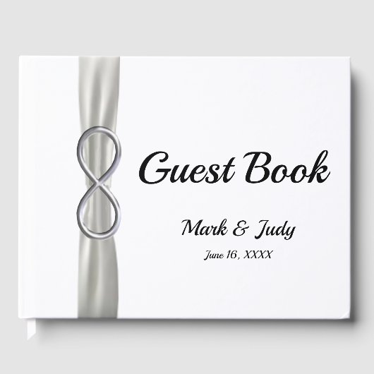 Silver Infinity White Ribbon Wedding Guestbook Gastenboek (Voorkant)
