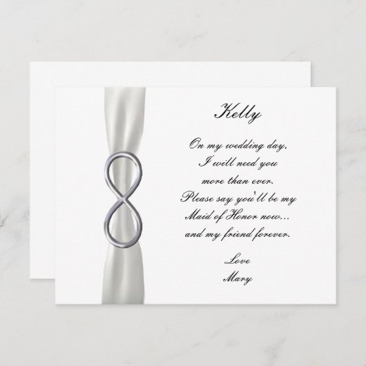 Silver Infinity White Wedding Maid of Honor Kaart (Voorkant / Achterkant)