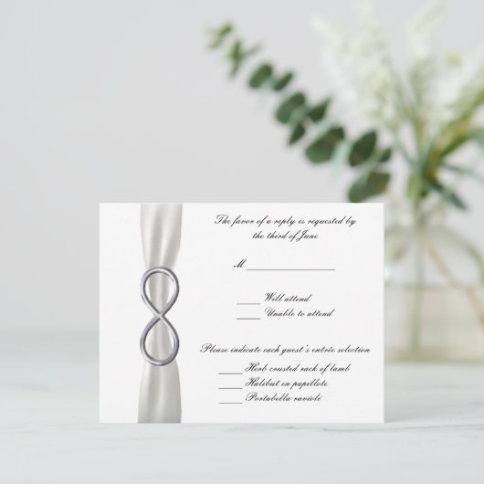 Silver Infinity White Wedding Response Kaart (Staand voorkant)