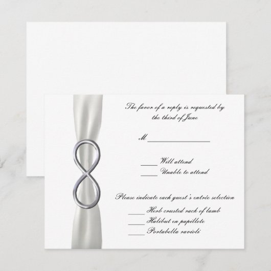 Silver Infinity White Wedding Response Kaart (Voorkant / Achterkant)