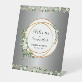 Silver-Infused Botanical Bliss Vrijgezellenfeest Reclamebord Met Voetstuk