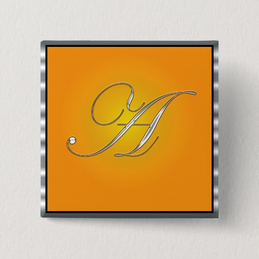 Silver Initiaal Letter A Vierkante Button 5,1 Cm (Voorkant)
