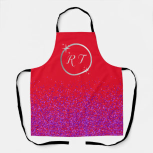 Silver initiaal monogram met paarse glitter schort