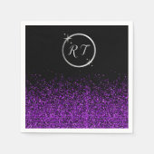 Silver initiaal monogram met paarse glitter | servet (Voorkant)