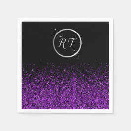 Silver initiaal monogram met paarse glitter | servet