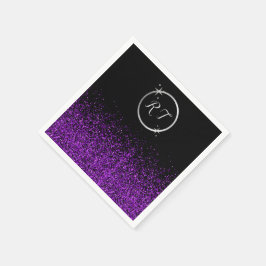 Silver initiaal monogram met paarse glitter | servet