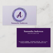 Silver Ink Purple Brush Mark Circle Logo Monogram Visitekaartje (Voorkant / Achterkant)
