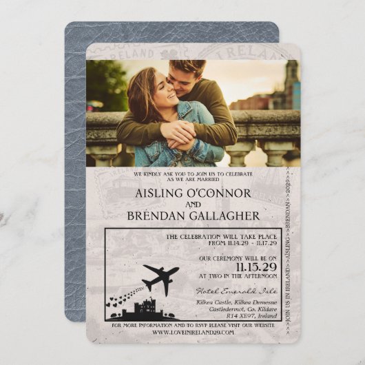 Silver Ireland Passport Wedding Invitation Kaart (Voorkant / Achterkant)