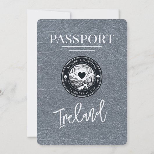 Silver Ireland Passport Wedding Invitation Kaart (Achterkant)