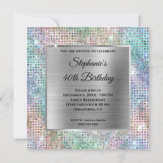 Silver Iridescent Diamond studeerde Folie Birthday Kaart (Voorkant)