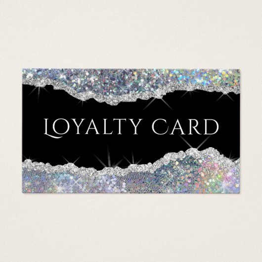 Silver iridescent glitter loyalty visitekaartje (Voorkant)