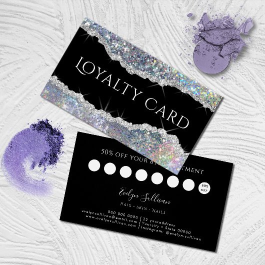 Silver iridescent glitter loyalty visitekaartje