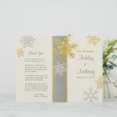Silver Ivory Gold Snowflake Winter Wedding Program (Staand voorkant)