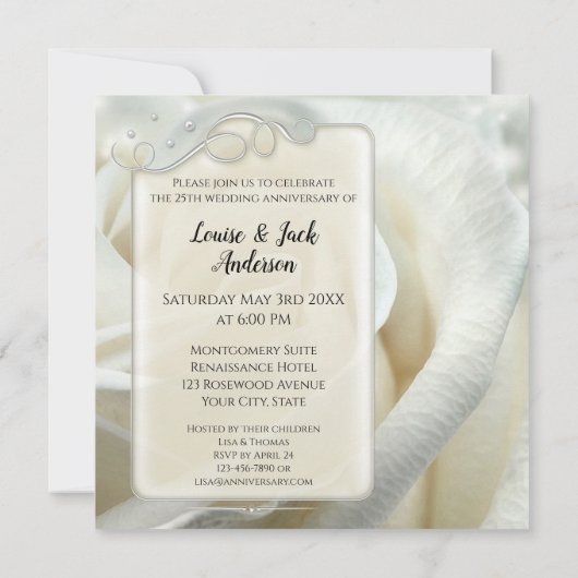 Silver Ivory Roos 25th Wedding Jubileum Foto Kaart (Achterkant)