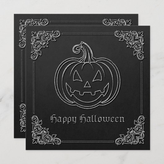 Silver Jack O' Lantern Halloween Kaart (Voorkant / Achterkant)