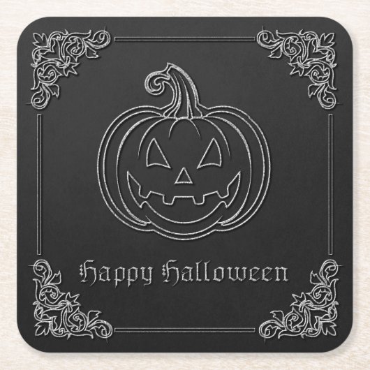 Silver Jack O' Lantern Halloween Kartonnen Onderzetters (Voorkant)