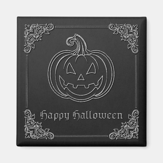 Silver Jack O' Lantern Halloween Magneet (Voorkant)