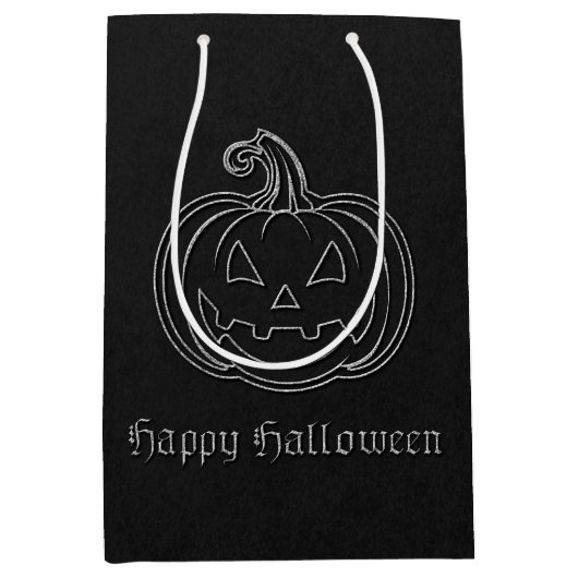 Silver Jack O' Lantern Halloween Medium Cadeauzakje (Voorkant)