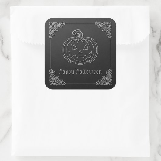 Silver Jack O' Lantern Halloween Vierkante Sticker (Tas)