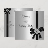 Silver Jewel Black Bow 40th Elegant Birthday Kaart (Voorkant / Achterkant)