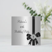 Silver Jewel Black Bow 40th Elegant Birthday Kaart (Staand voorkant)