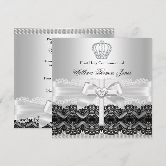 Silver Jewel Cross Boy First Heilige Communie Kaart (Voorkant / Achterkant)