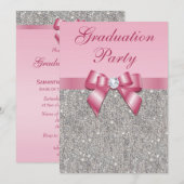 Silver Jewels Faux Bow Girls Graduparty Kaart (Voorkant / Achterkant)