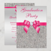 Silver Jewels Hot Pink Bow Girls Graduparty Kaart (Voorkant / Achterkant)