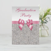 Silver Jewels Pink Bow Girls Graduparty Kaart (Staand voorkant)