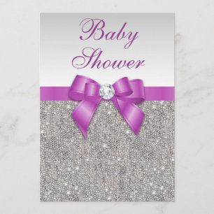 Silver Jewels Radiant Orchid Bow Baby shower Kaart