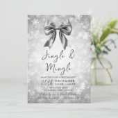 Silver Jingle Mingle Christmas Party Bow Snow  Kaart (Staand voorkant)