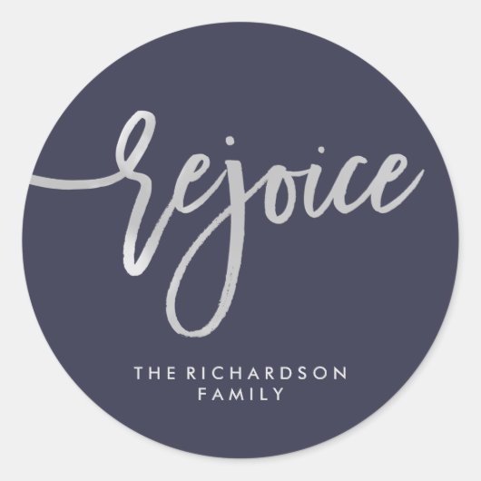 Silver Joice | Modern Script op Midnight Blue Ronde Sticker (Voorkant)