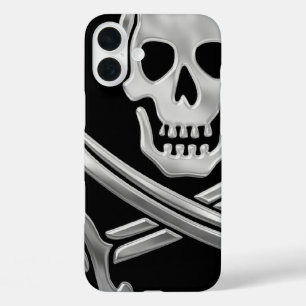 Silver Jolly Roger iPhone 16 Plus Hoesje