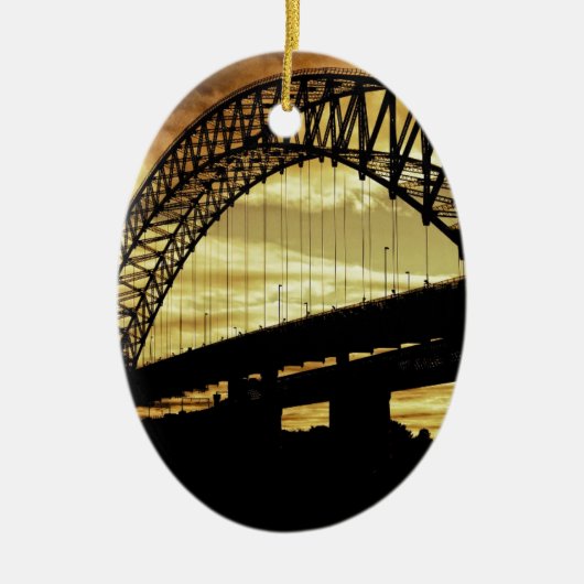 Silver Jubilee Suspension Bridge Silhouette Sunset Keramisch Ornament (Voorkant)