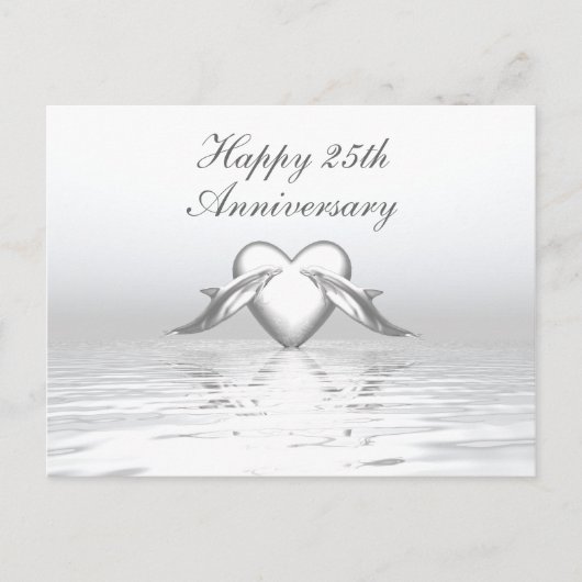 Silver Jubileum Dolphins en Heart Briefkaart (Voorkant)