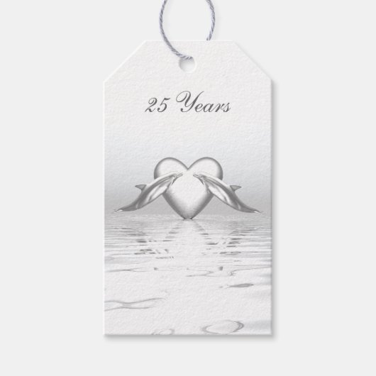 Silver Jubileum Dolphins en Heart Cadeaulabel (Voorkant)