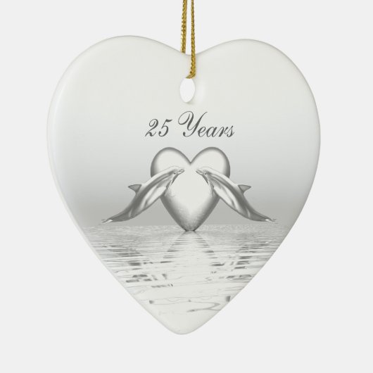 Silver Jubileum Dolphins en Heart Keramisch Ornament (Rechts)