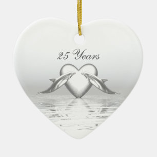 Silver Jubileum Dolphins en Heart Keramisch Ornament