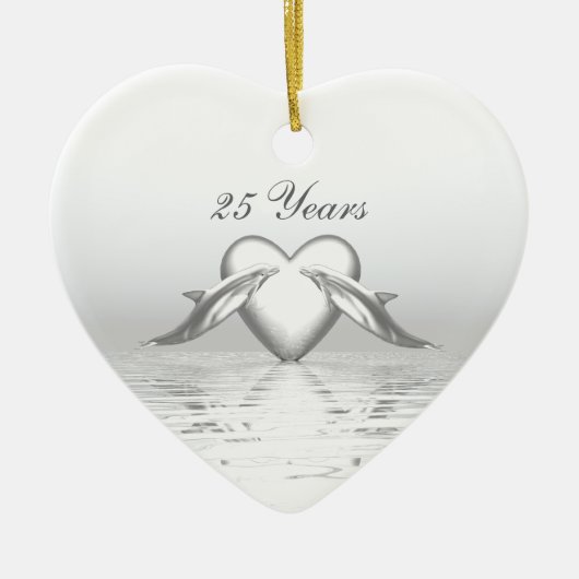 Silver Jubileum Dolphins en Heart Keramisch Ornament (Voorkant)