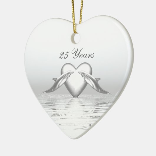 Silver Jubileum Dolphins en Heart Keramisch Ornament (Links)