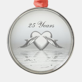 Silver Jubileum Dolphins en Heart Metalen Ornament