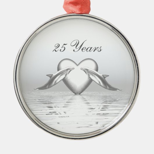 Silver Jubileum Dolphins en Heart Metalen Ornament (Voorkant)