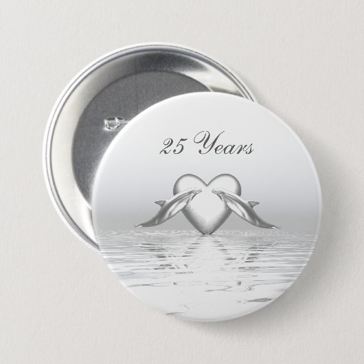 Silver Jubileum Dolphins en Heart Ronde Button 7,6 Cm (Voorkant /achterkant)