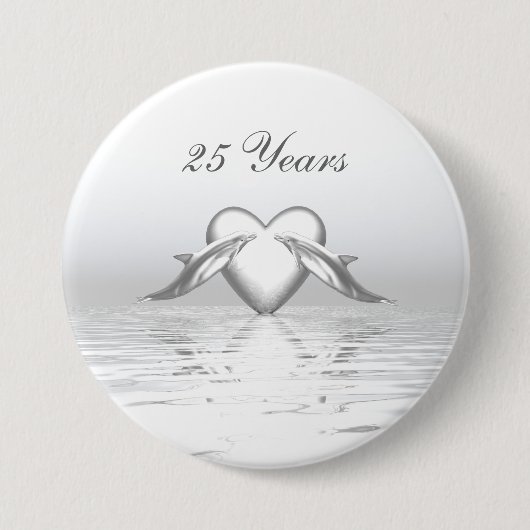 Silver Jubileum Dolphins en Heart Ronde Button 7,6 Cm (Voorkant)