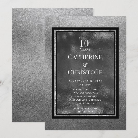 Silver Jubileum Metallic Party Uitnodiging (Voorkant / Achterkant)