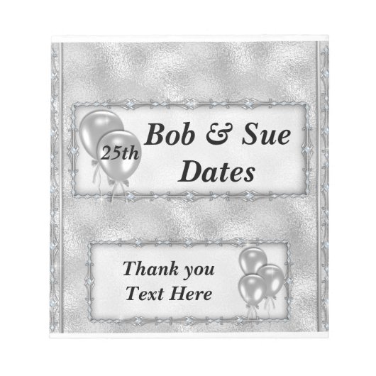 Silver Jubileum Snoep Bar Wrappers Party Favor Notitieblok (Voorkant)