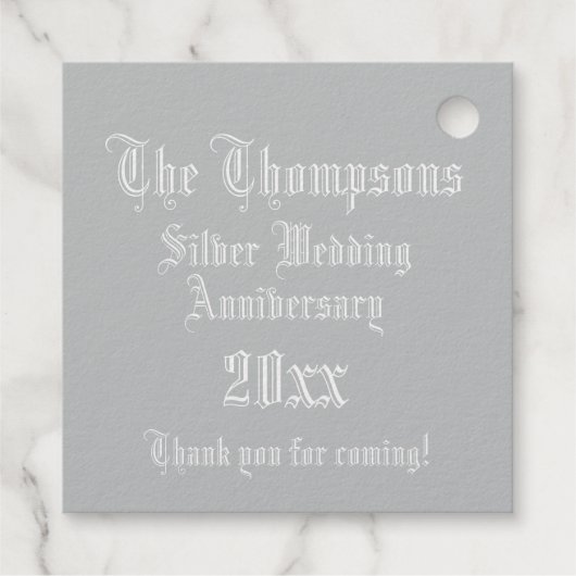 Silver Jubileum, verlicht, letter T Monogram Bedankjes Labels (Achterkant)